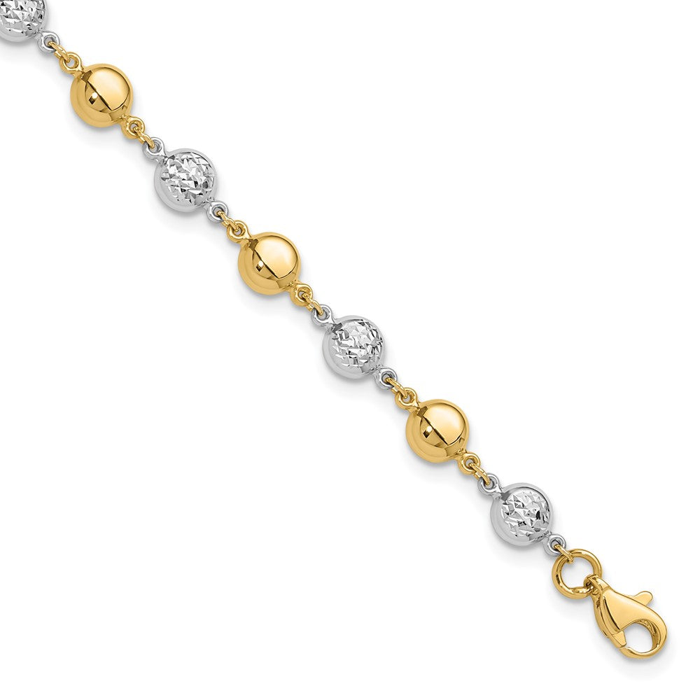 14K Two-tone Polished and Diamond-cut Puffed Circles Bracelet