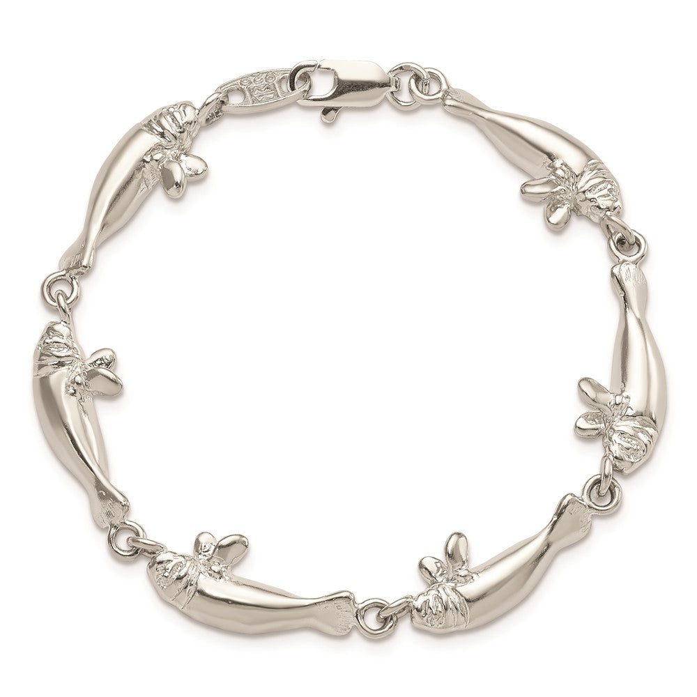 Sterling Silver Manatees Bracelet 7 inches