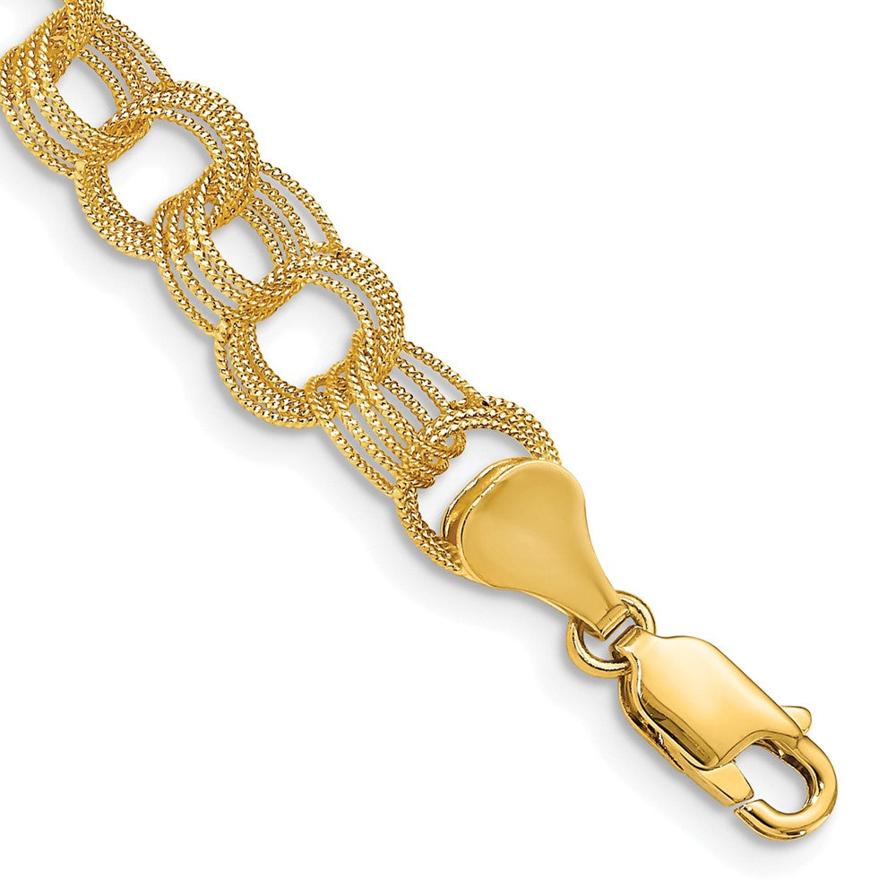 14k Solid Triple Link Charm Bracelet 7 inches