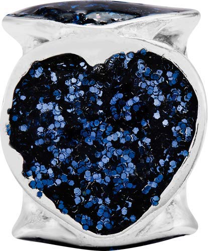 The Black Bow Sterling Silver and Blue Glitter Enameled Heart Bead Charm