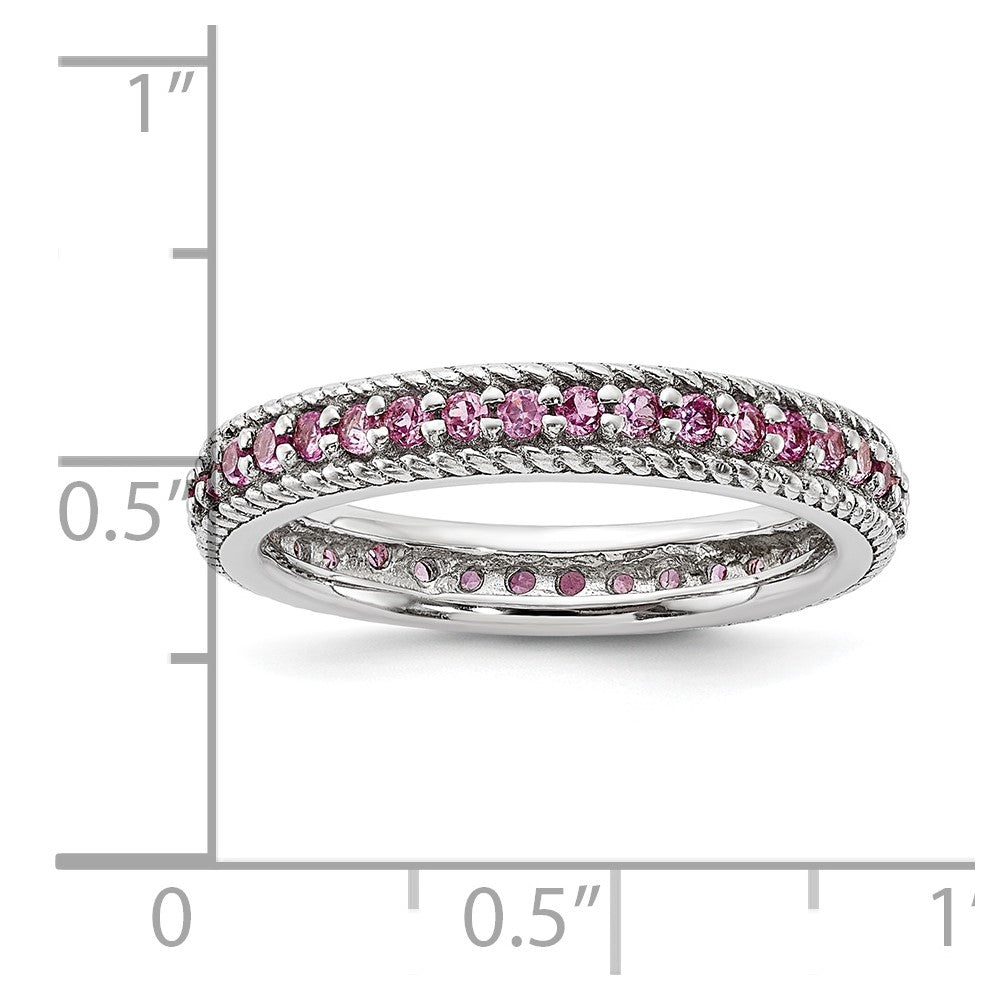 Sterling Silver Stack Exp Polished Created Pink Sapphire Eternity Ring