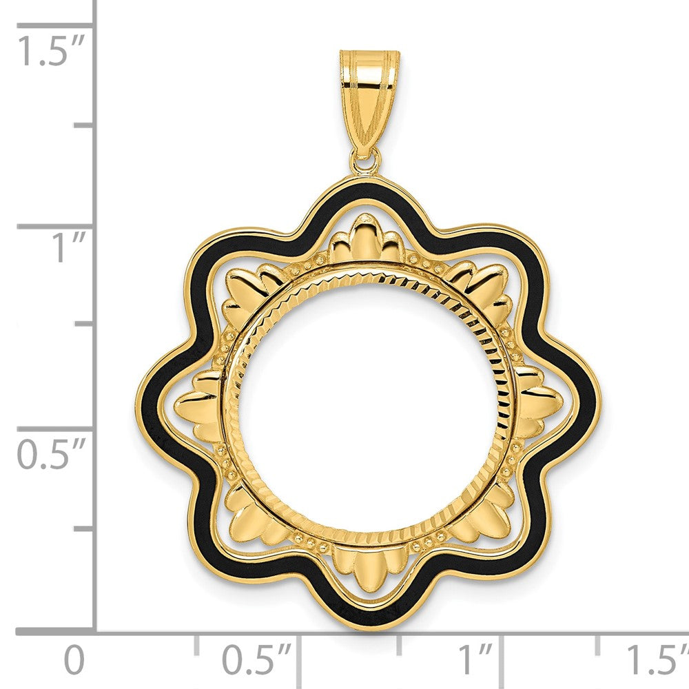 14k Diamond Cut Black Epoxy Wave with 18.0mm Prong Coin Bezel Pendant