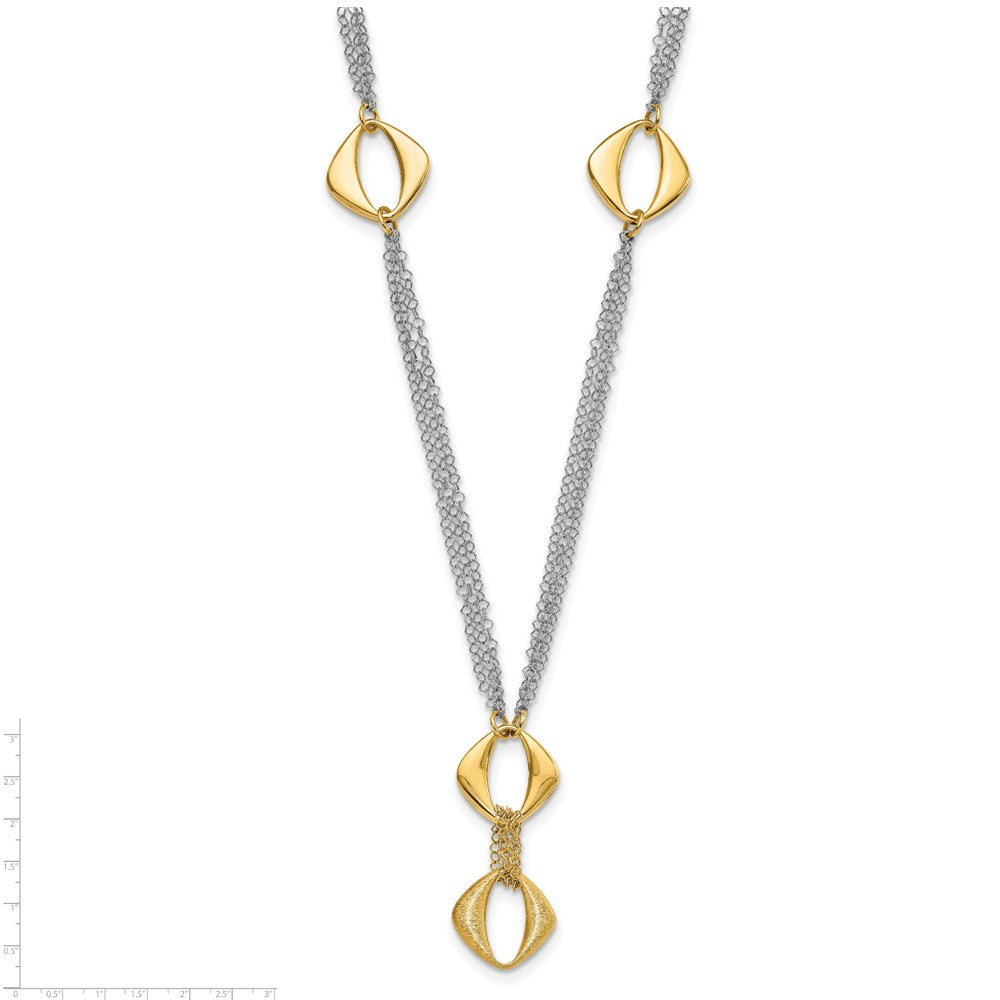 Sterling Silver 18K Gold-plated Polished & Brushed Geometric Drop Necklace