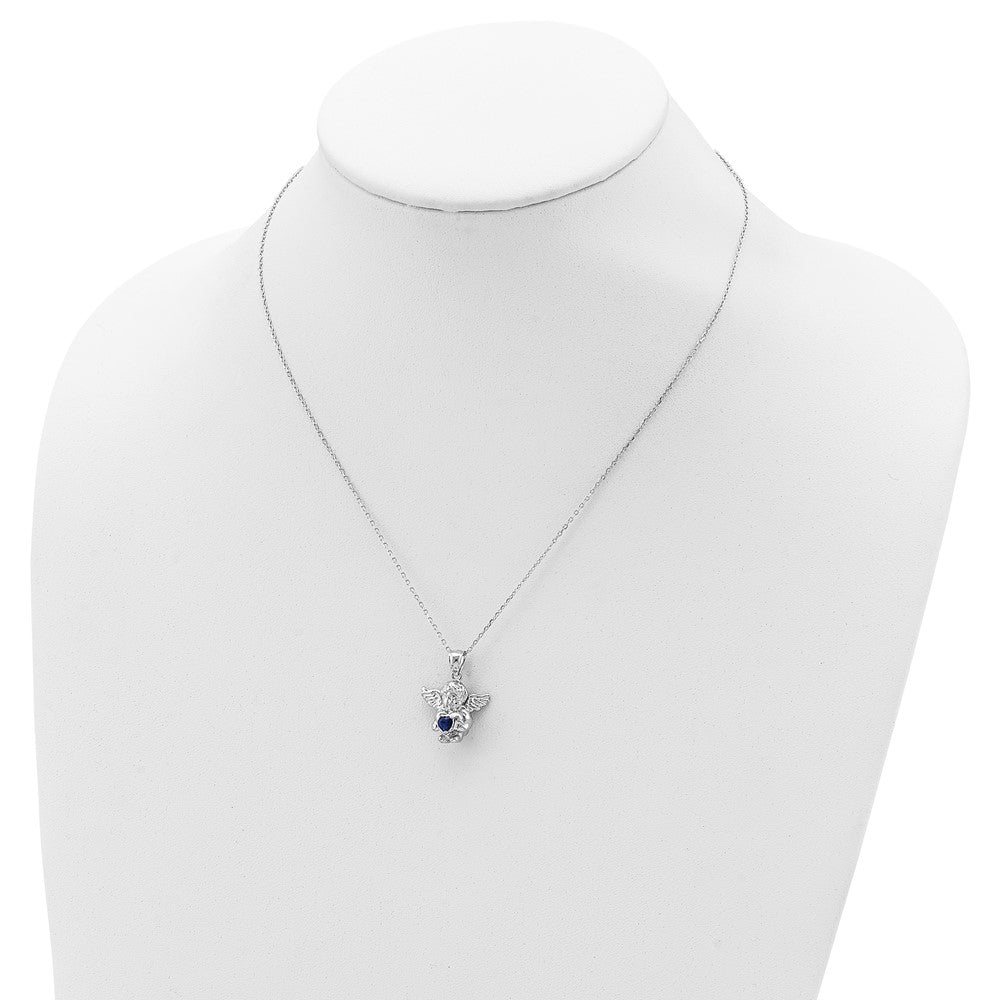 Sterling Silver RH-pltd CZ Sept Birthstone Angel Ash Holder 18in Necklace 18 Inches