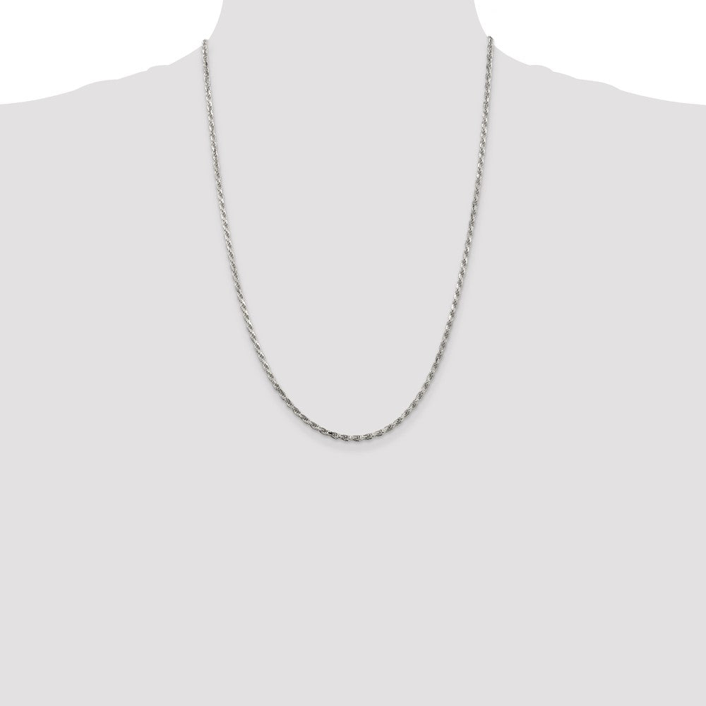 Sterling Silver 2.5mm Diamond-cut Rope Chain 24 Inches
