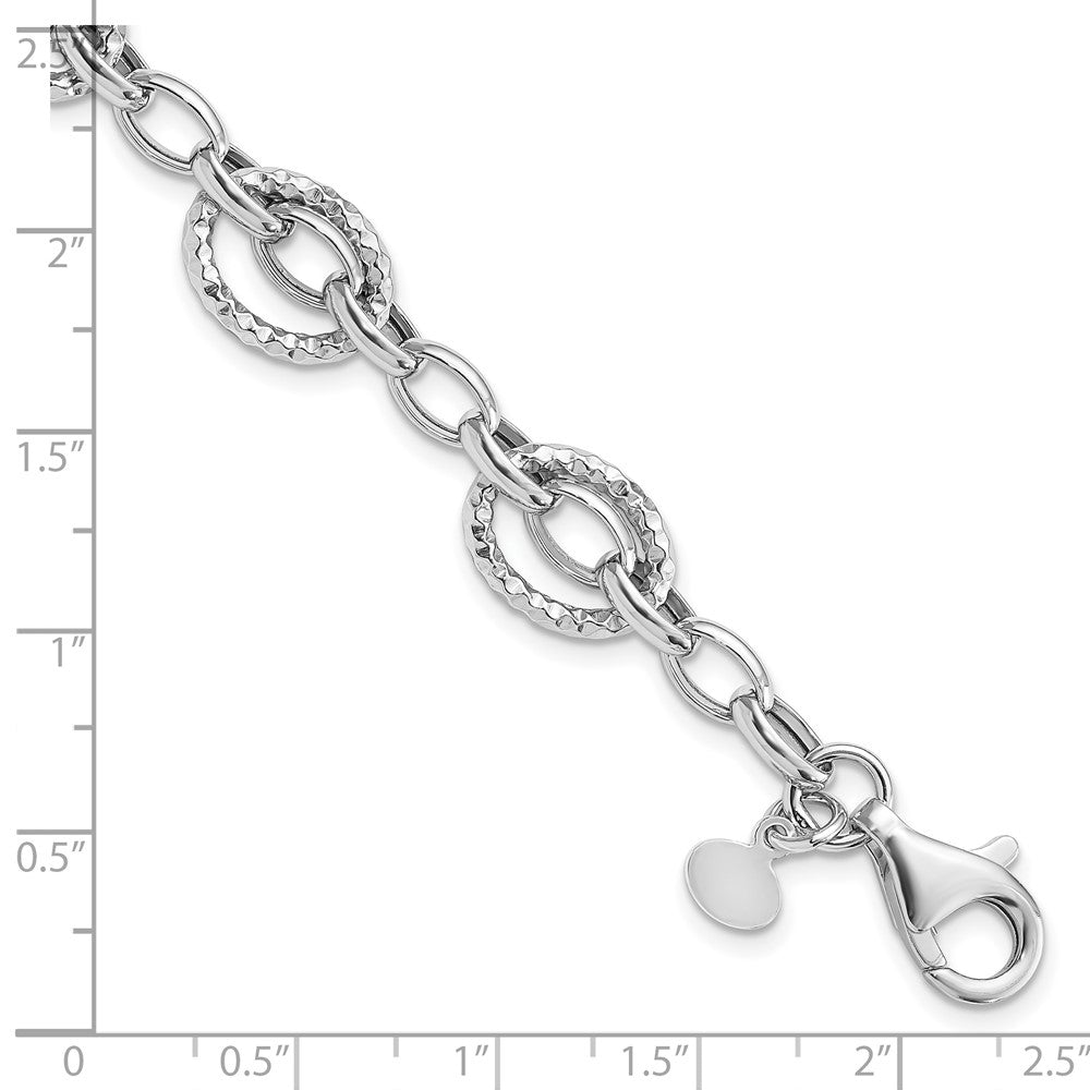 Sterling Silver Rhod-plated Polished Hammered Bracelet 7.5 inches