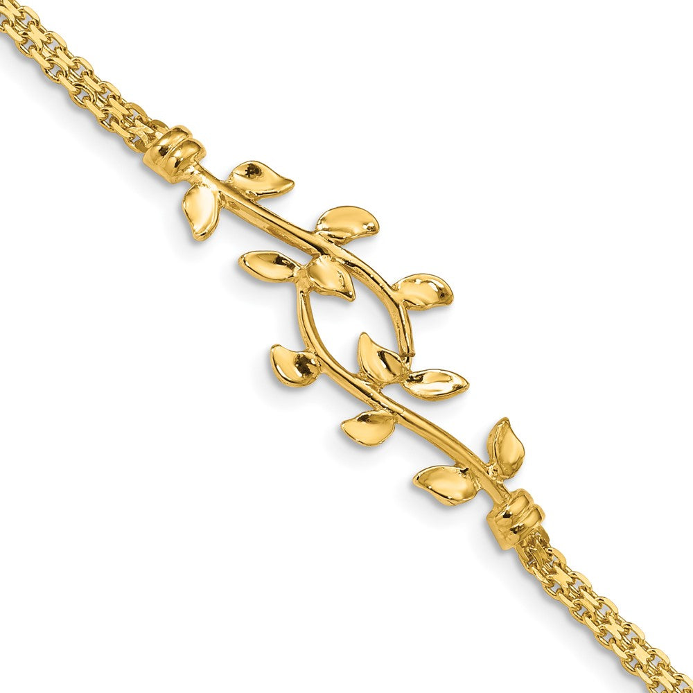 14K Polished Leaf Bracelet 7 inches