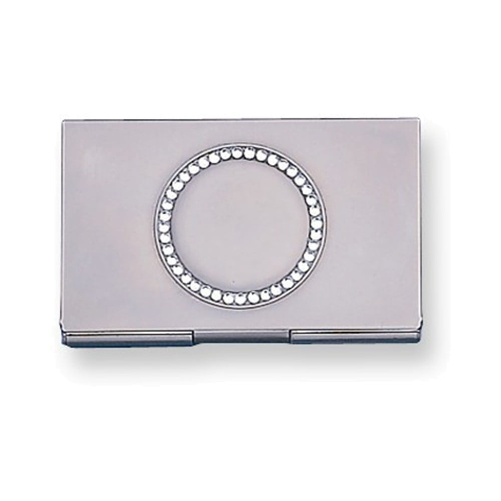 Nickel-plated Business Card Case with Circle of Acrylic Crystals and Engraving Area QGM2730