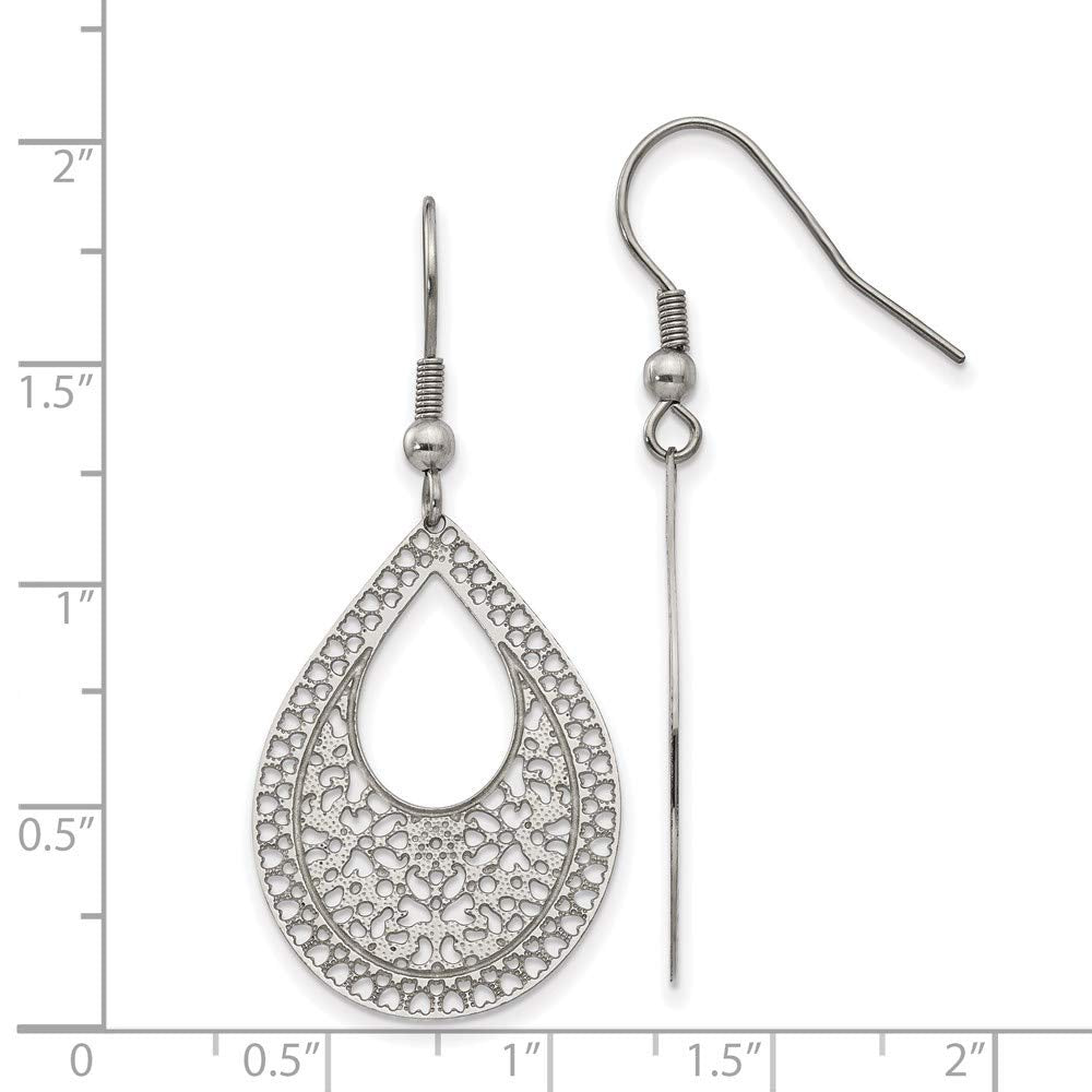 Stainless Steel Polished Textured Cut-out Design Dangle Earrings