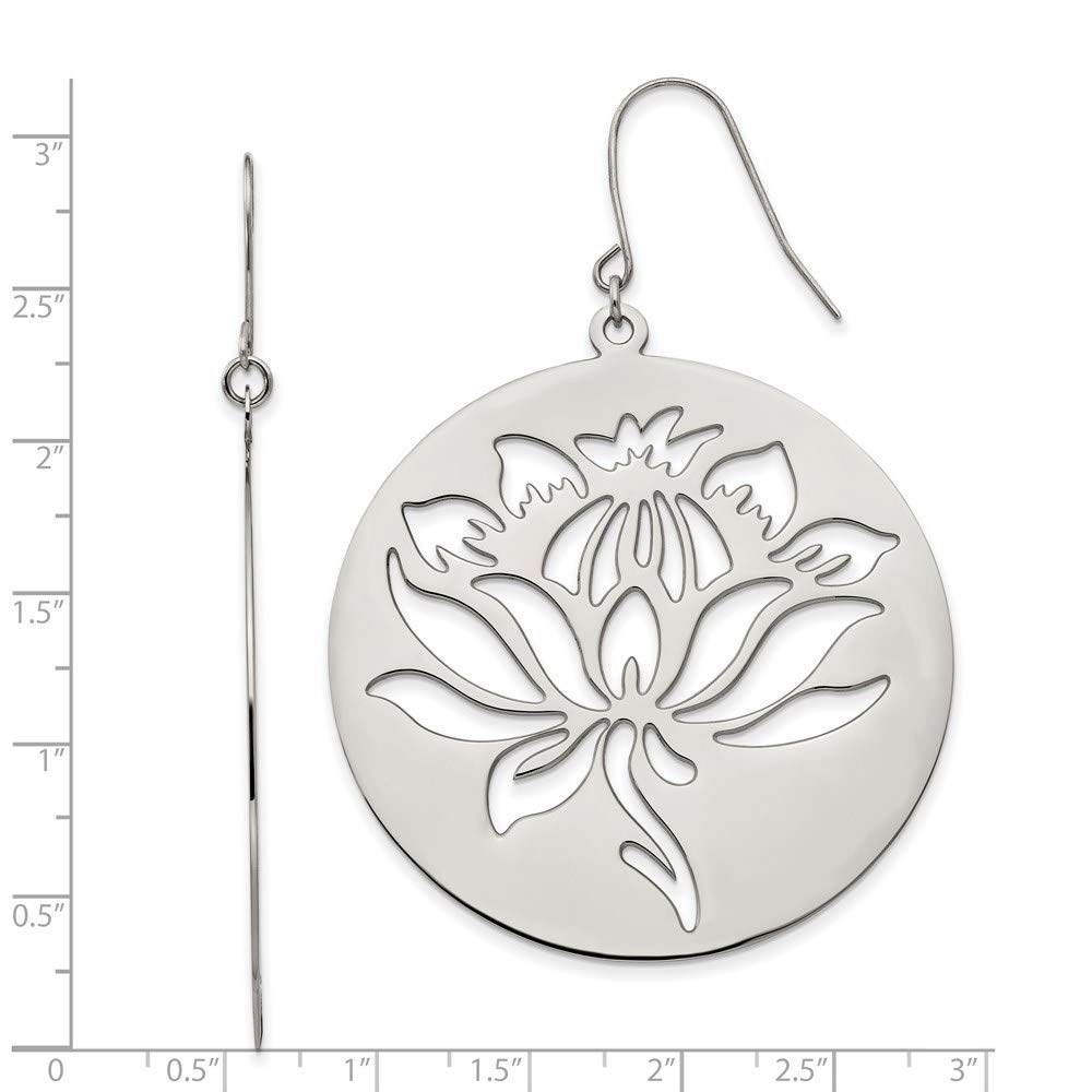 Stainless Steel Polished Flower Cut out Dangle Shepherd Hook Earrings