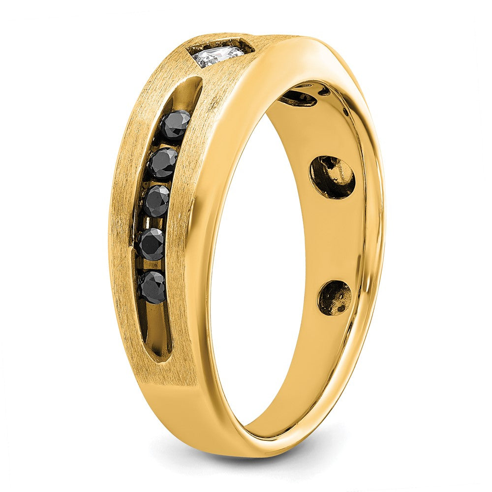 IBGoodman 10k with Black Rhodium Polished Satin and Grooved 1/2 Carat A Quality Black and White Diamond Ring