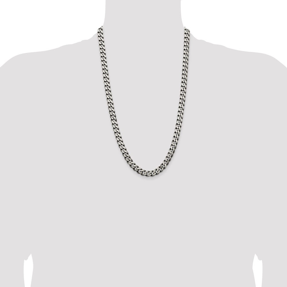 Sterling Silver Antiqued 9.3mm Curb Chain 26 Inches