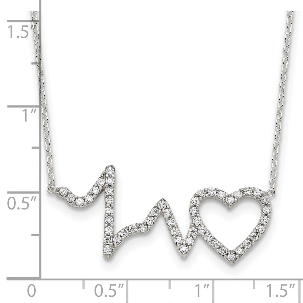 Sterling Silver Polished CZ Heartbeat 18in Necklace 18 Inches