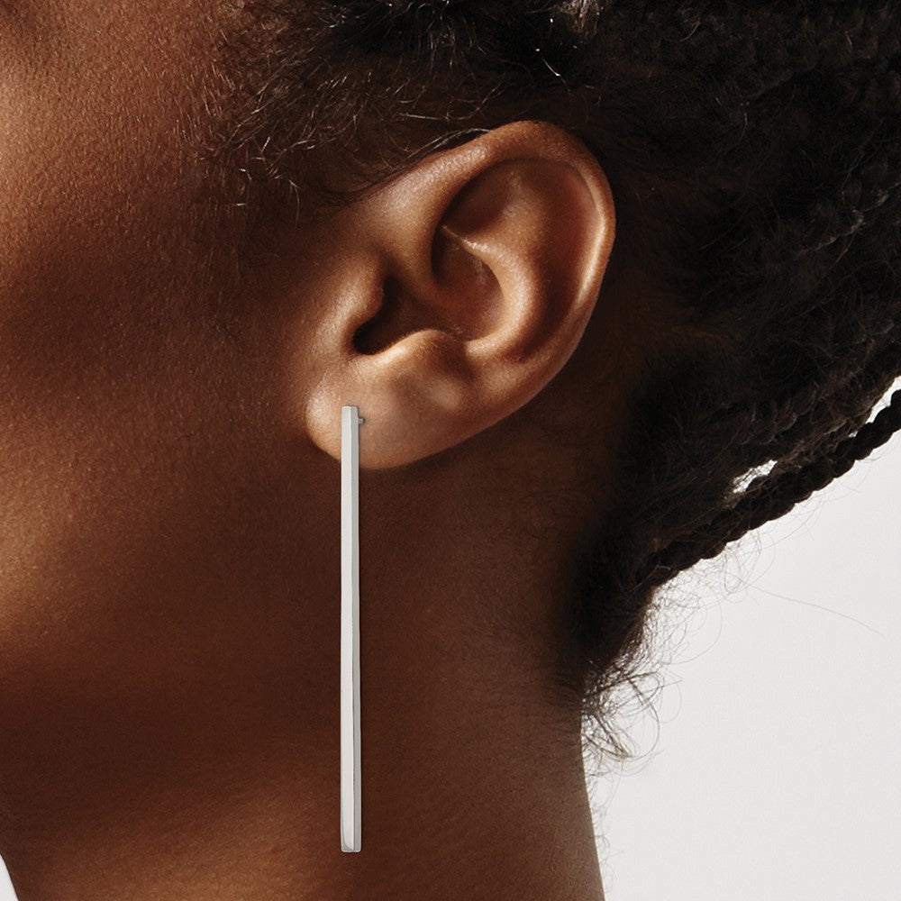 Stainless Steel Polished Long Bar Post Dangle Earrings