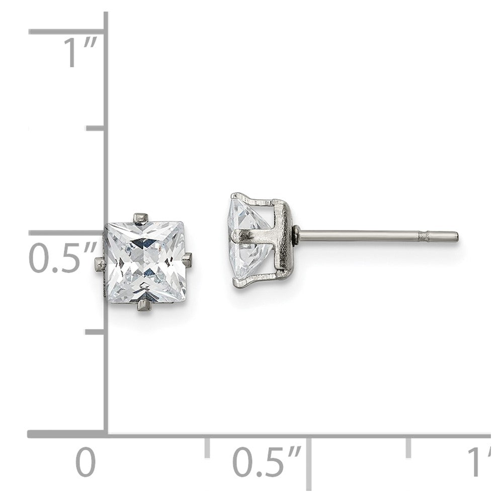 Stainless Steel Polished 5mm Square CZ Stud Post Earrings