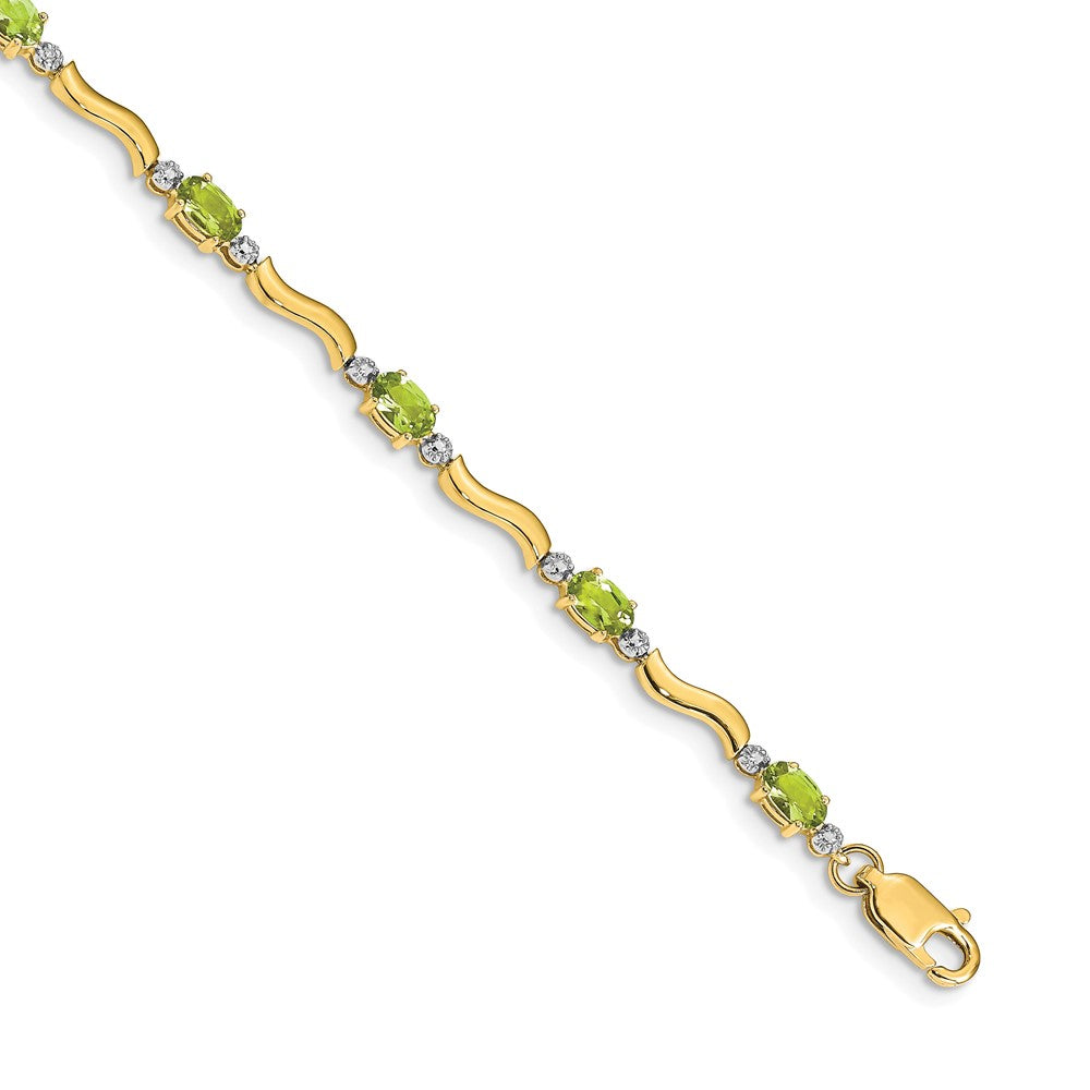 14k Fancy Diamond and Peridot Bracelet 7 inches
