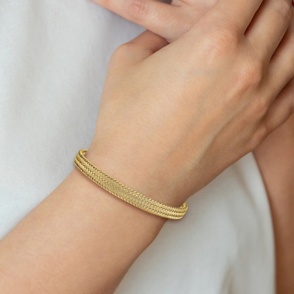 Stainless Steel Polished Yellow IP-plated 6mm Mesh Wire Cuff Bangle 7 inches
