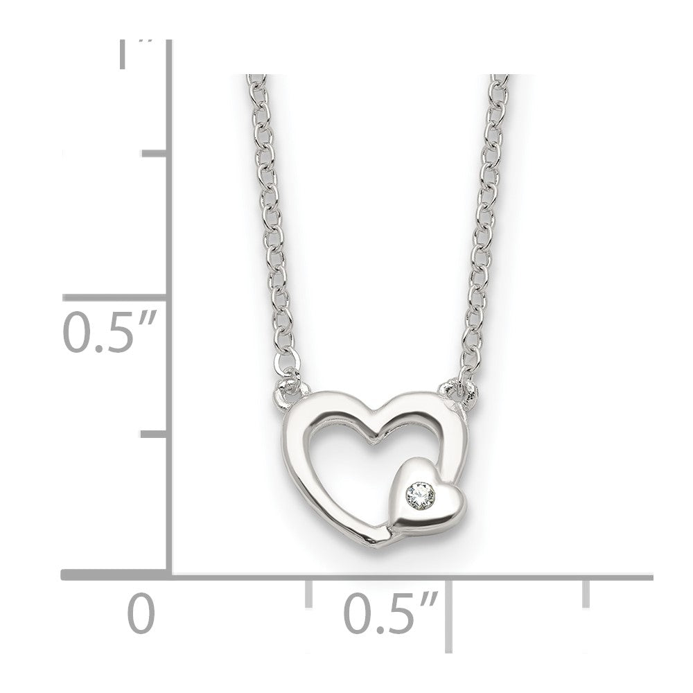 Sterling Silver E-Coating CZ Heart 16in w/2in ext Necklace 16 Inches