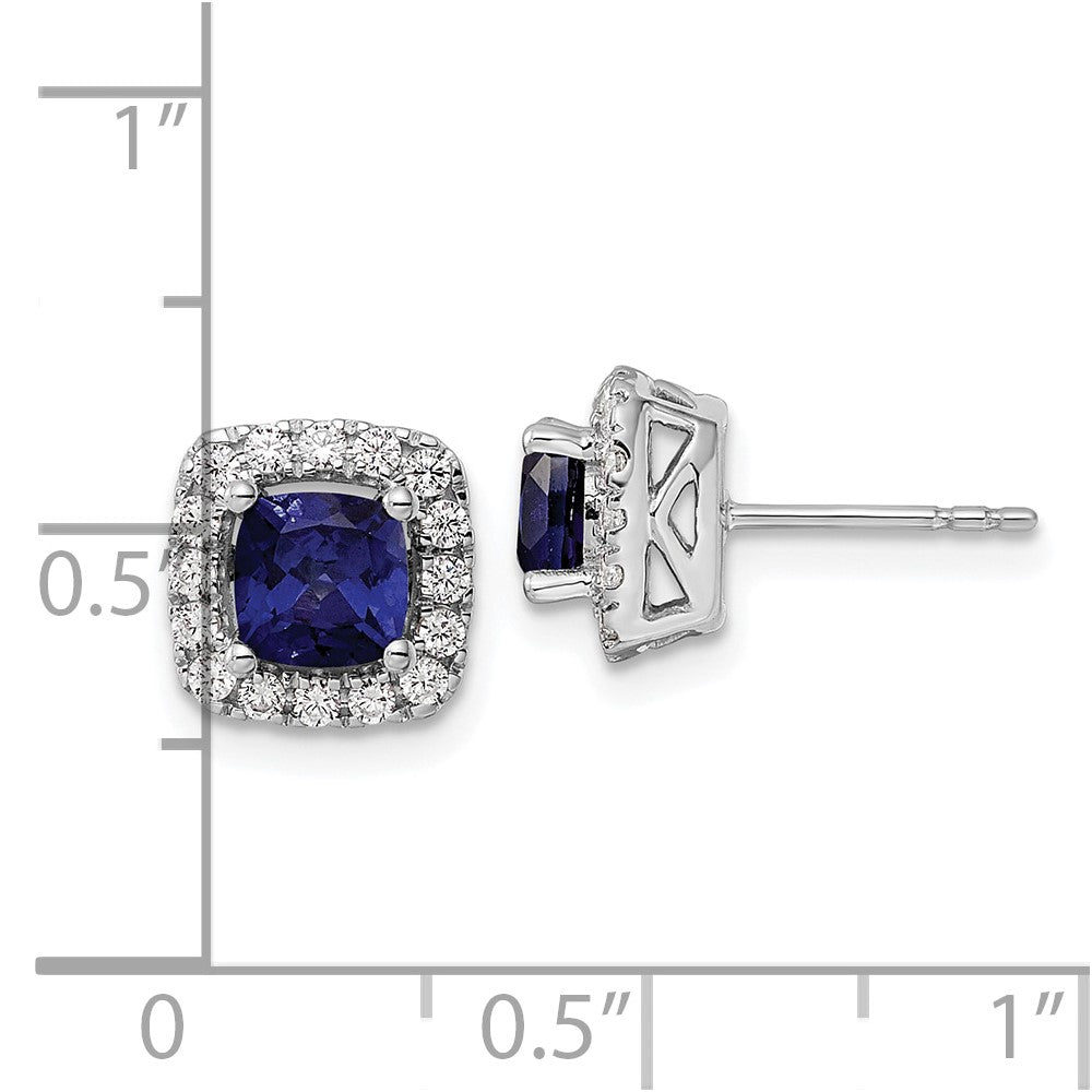 14k White Gold 3/8 carat Lab Grown Diamond VS/SI+ G+ September Birthstone Lab Created Blue Sapphire Halo Post Earrings
