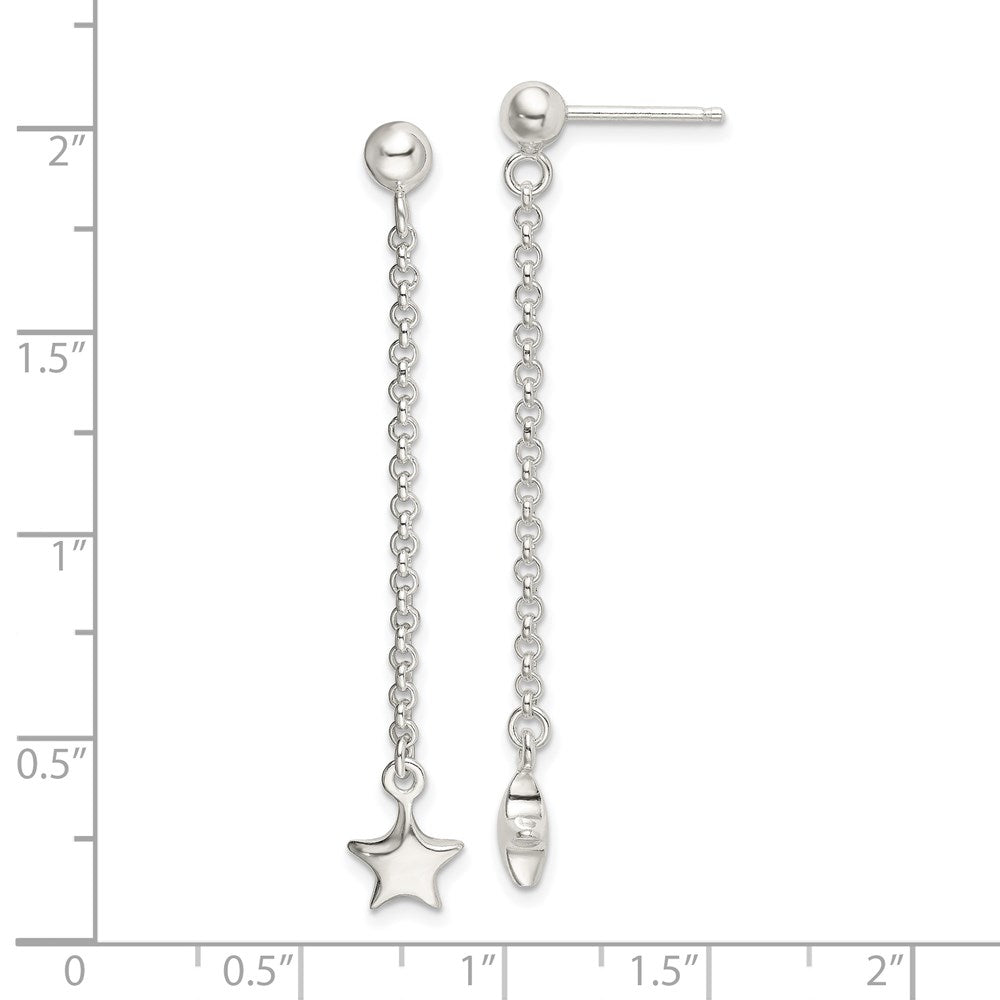 Sterling Silver Polished Star Drop and Dangle Post Earrings