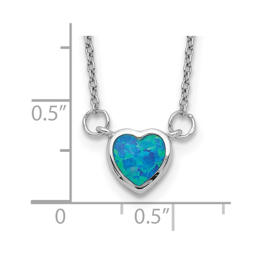 Sterling Silver Rhodium-plated Created Opal Heart w/ 4in ext. Choker 12 Inches