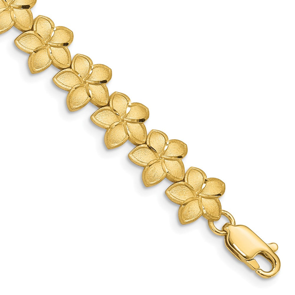 14K Brushed & D/C Plumeria Bracelet 7.5 inches