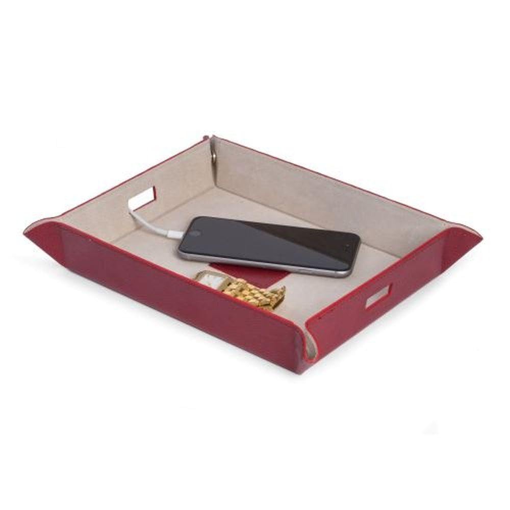Bey-Berk International BB700R Red Lizard Deboss Leather Valet & Charging Station with Pig Skin Leather Lining