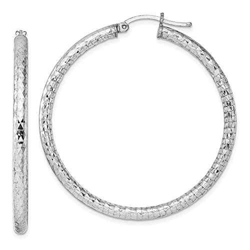 Sterling Silver Rhodium-plated 3.00mm Diamond Cut Hoop Earrings