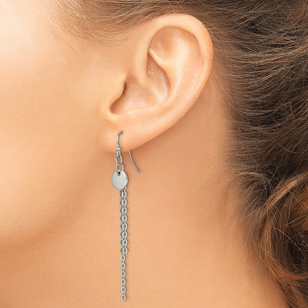 Stainless Steel Polished Disc with Chain Dangle Shepherd Hook Earrings