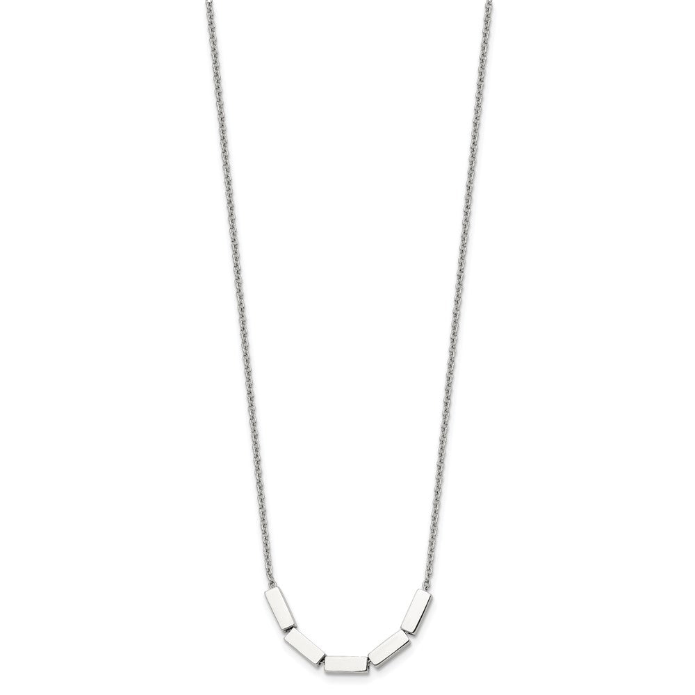 Stainless Steel Polished Rectangle Beaded w/2in ext. 16.5in Necklace