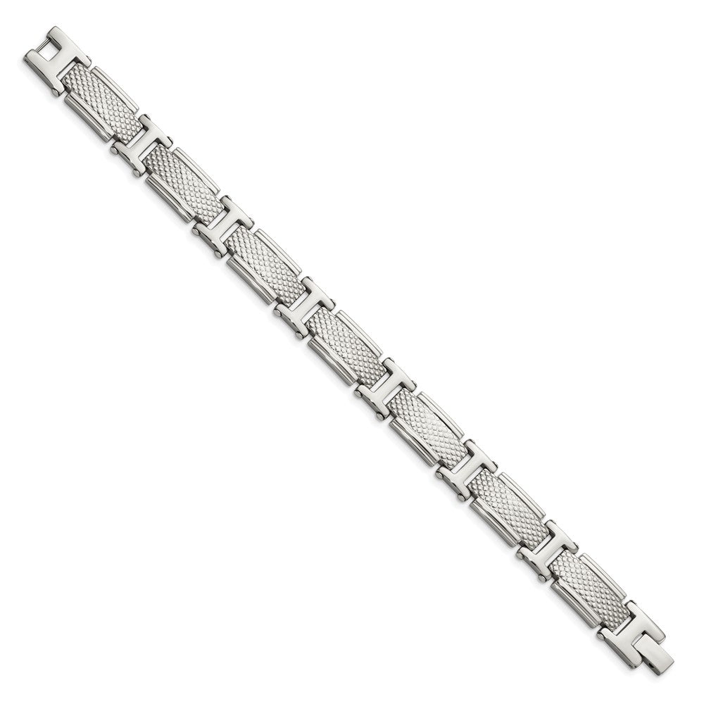Stainless Steel Polished and Textured 8.5in Bracelet 8.5 inches