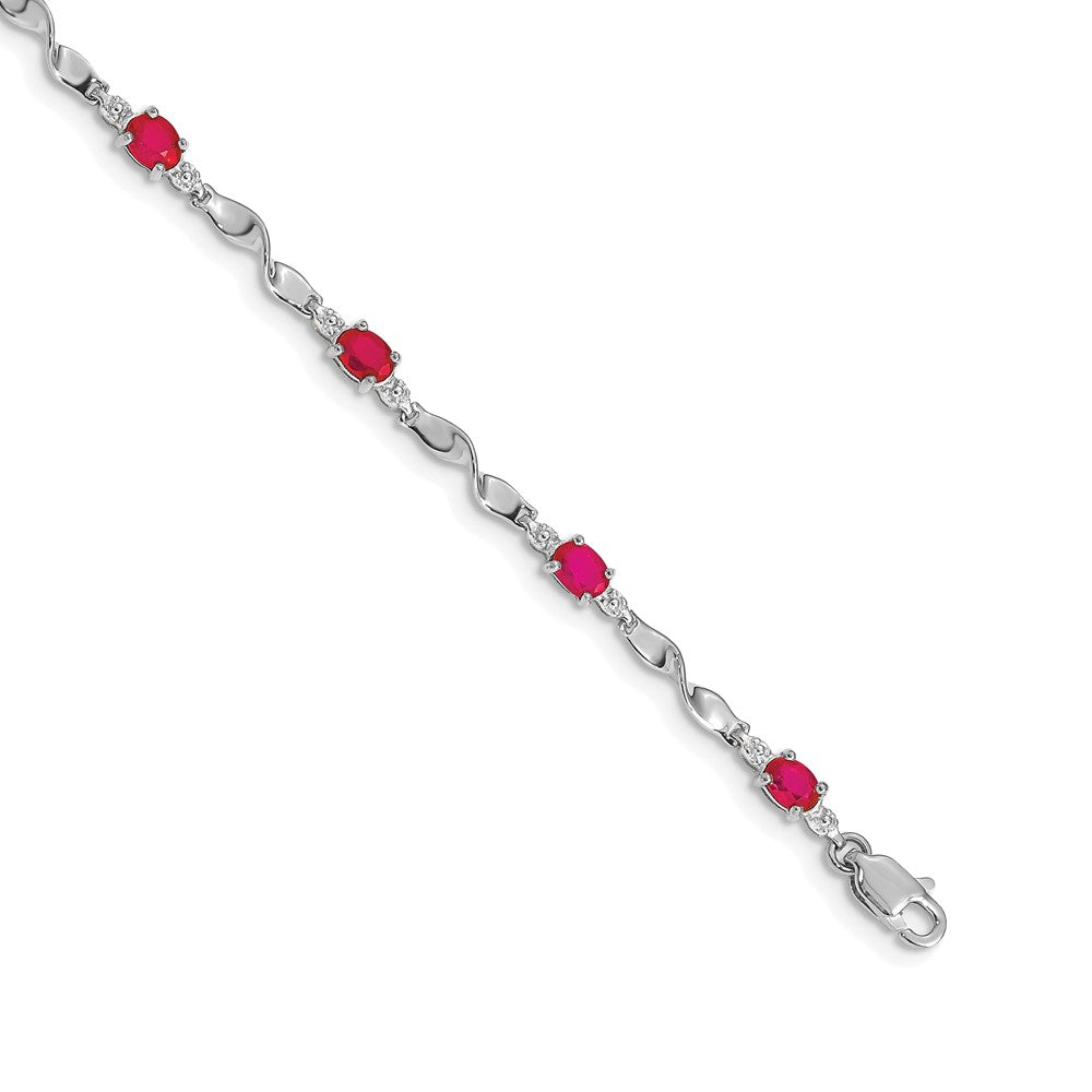 14k White Gold Diamond and Ruby Bracelet 7 inches