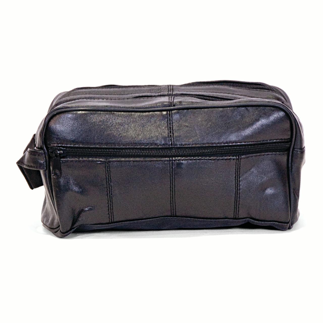 Black Leather Two Pocket Shaving Bag GM12744