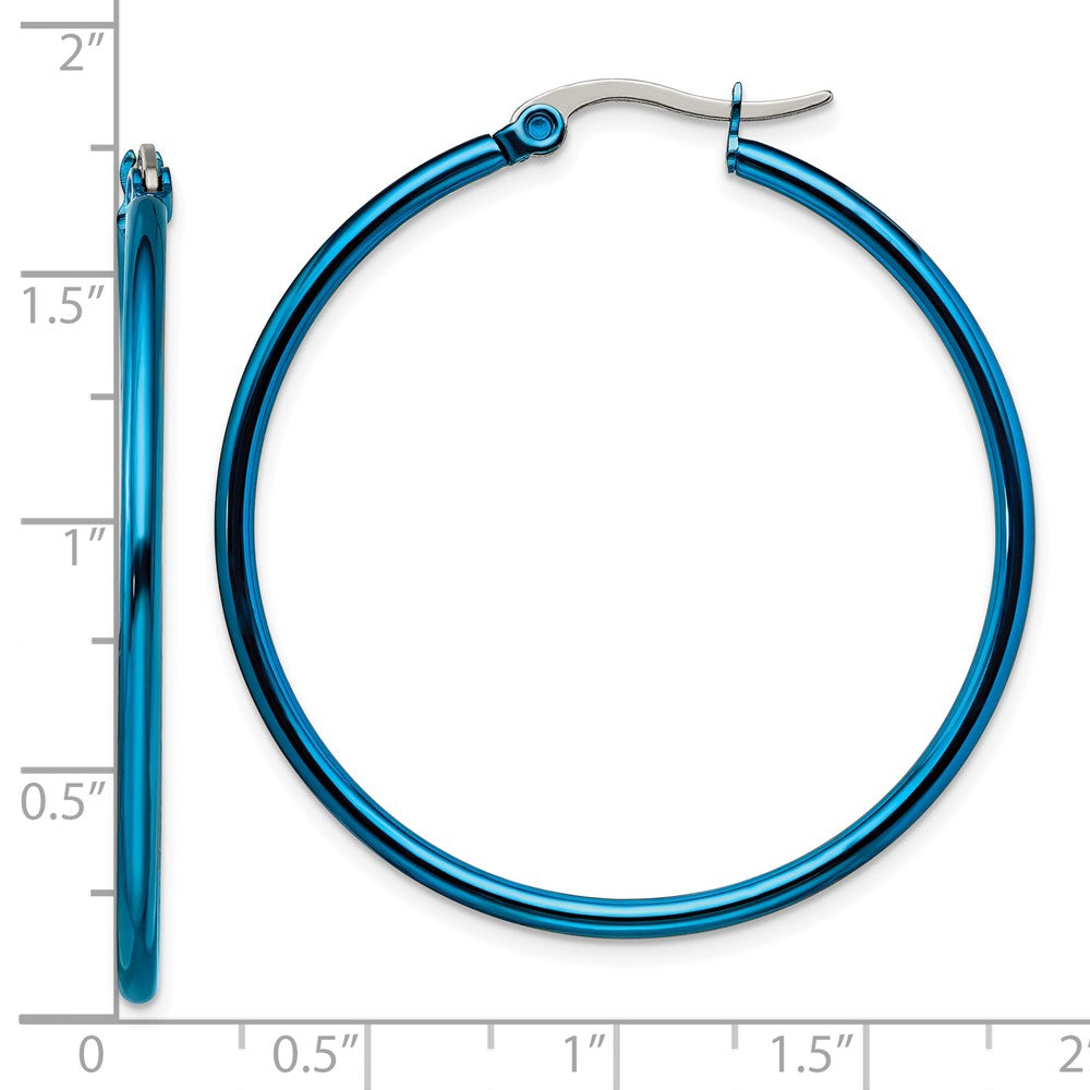 Stainless Steel Polished Blue IP-plated 42mm Diameter Hoop Earrings