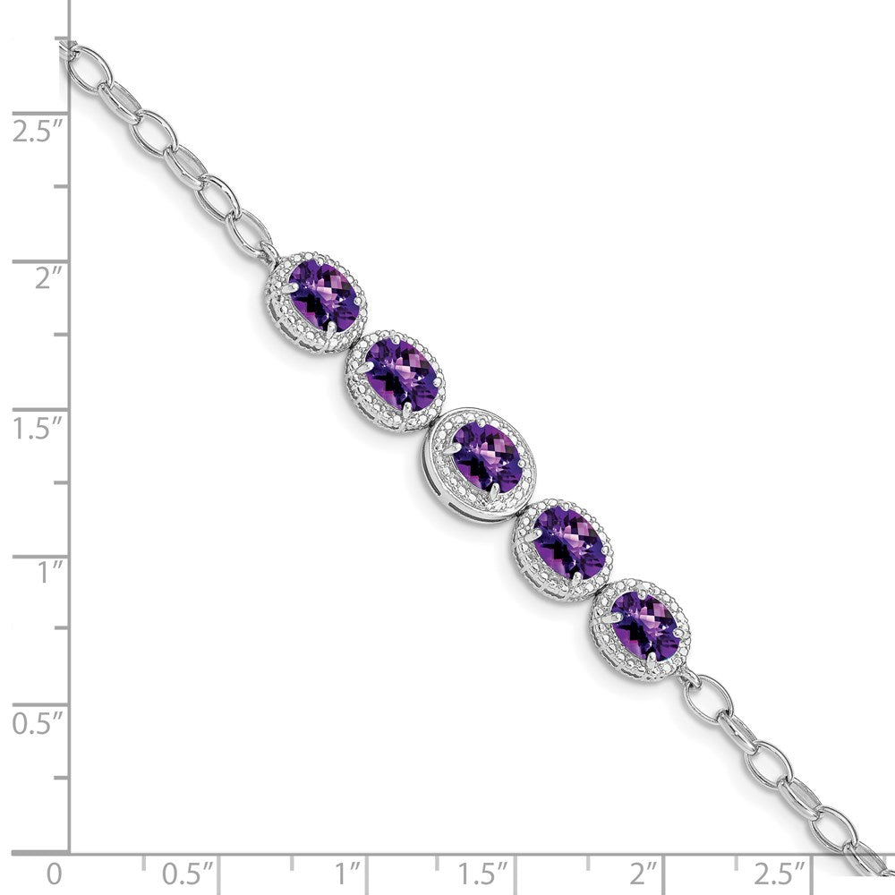 Sterling Silver Rhod-plat Amethyst Bracelet 8 inches