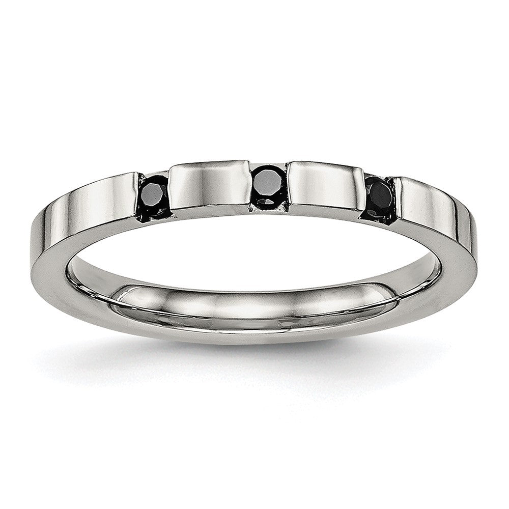 Stainless Steel Polished 3 Stone Black CZ 2.5mm Flat Band Size - 8