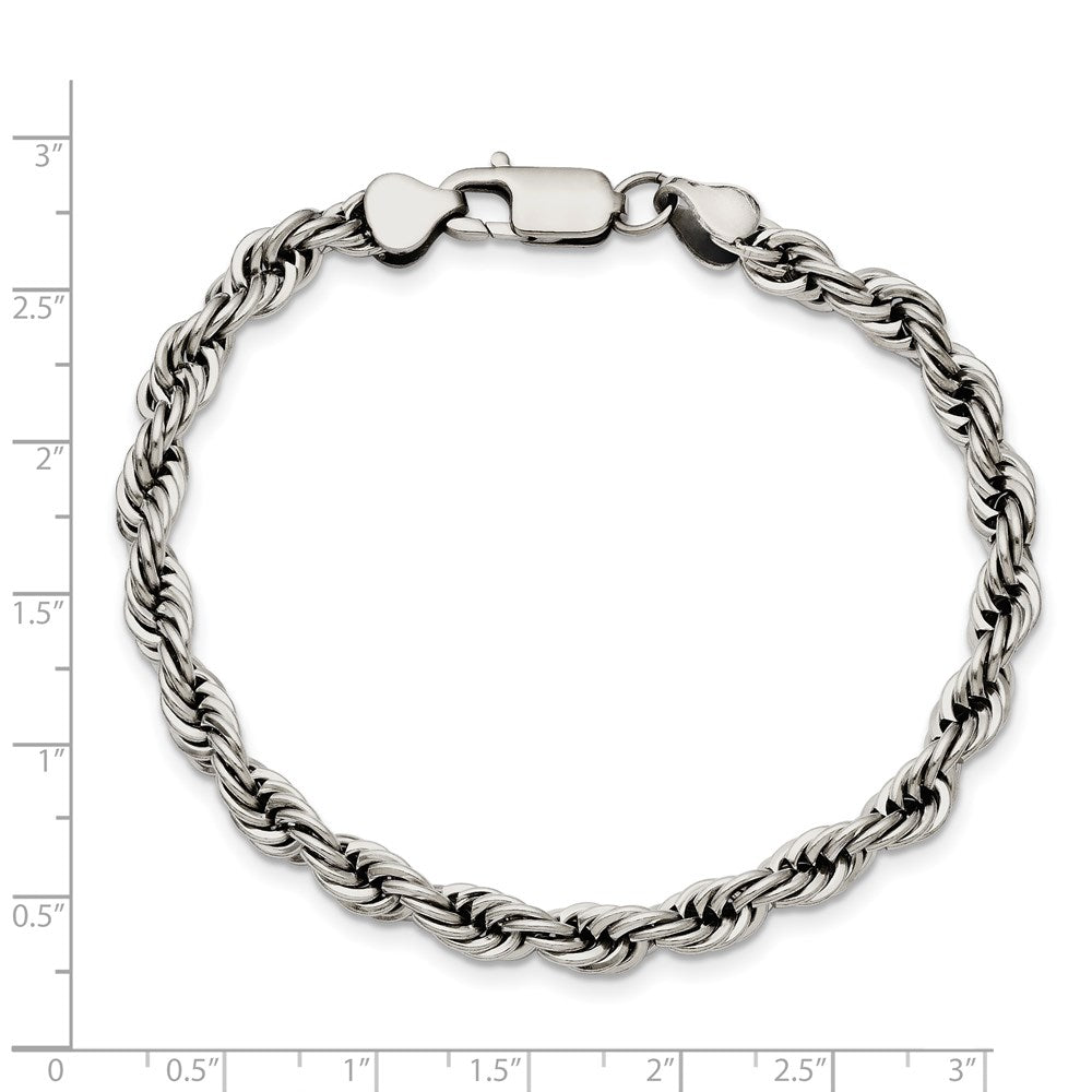 Stainless Steel Polished 6mm 8.5in Rope Bracelet 8.5 inches