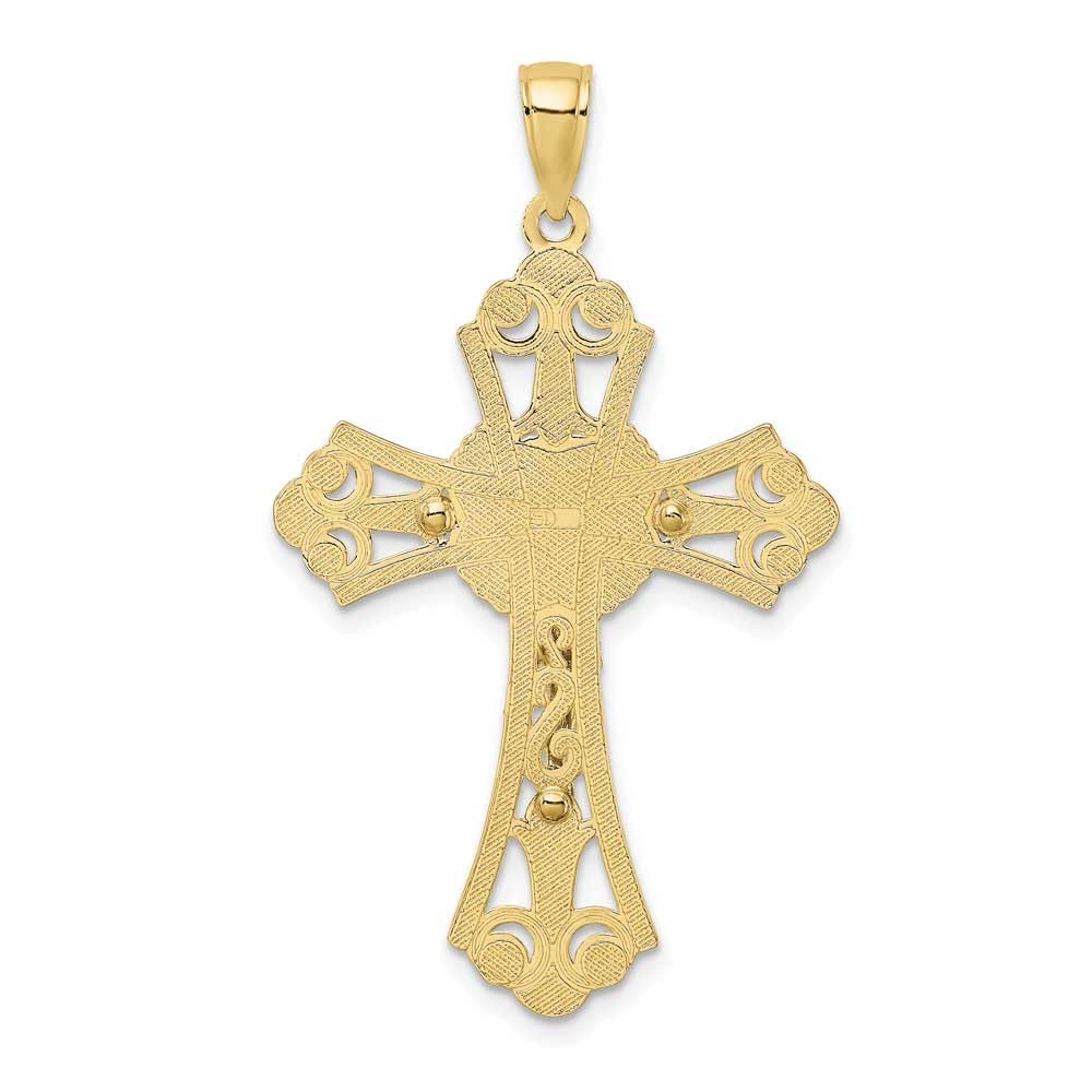 10K w/ Rhodium D/C Filigree Cross Pendant