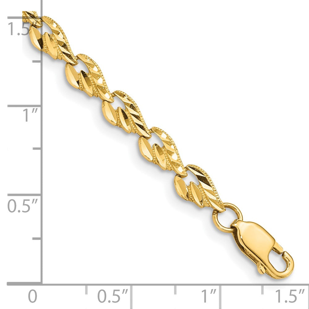 10k Polished Diamond-cut Leaf 7 inch Bracelet