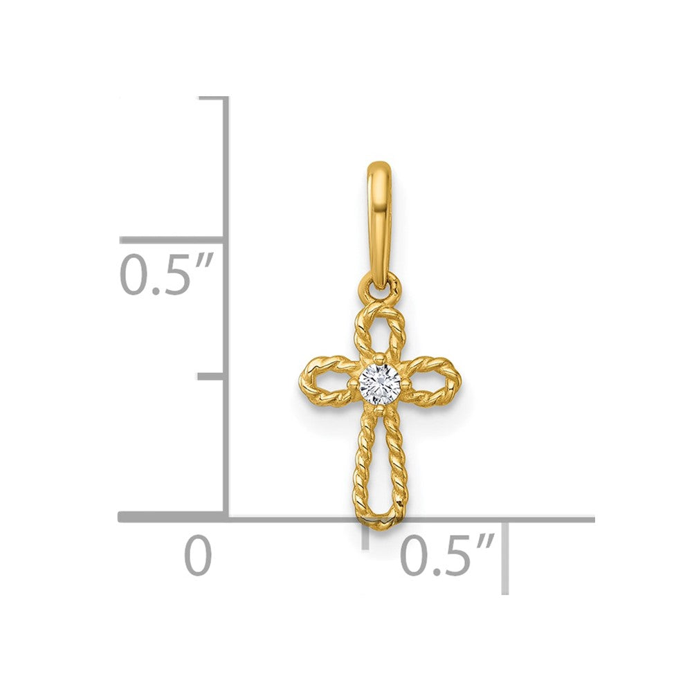 14k Madi K Polished and Twisted Fancy CZ Cross Childrens Charm / Pendant