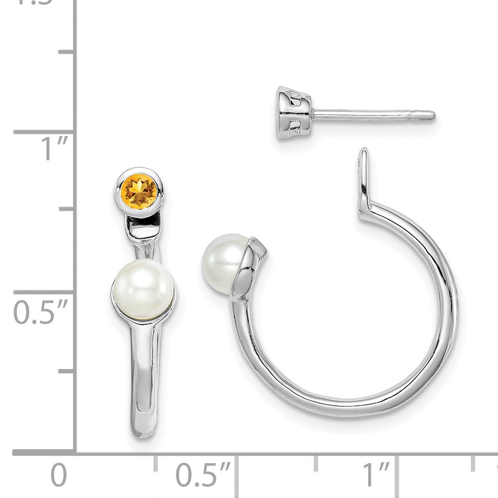 Sterling Silver Rhodium-plated FWC Pearl Citrine Front & Back Post Earrings