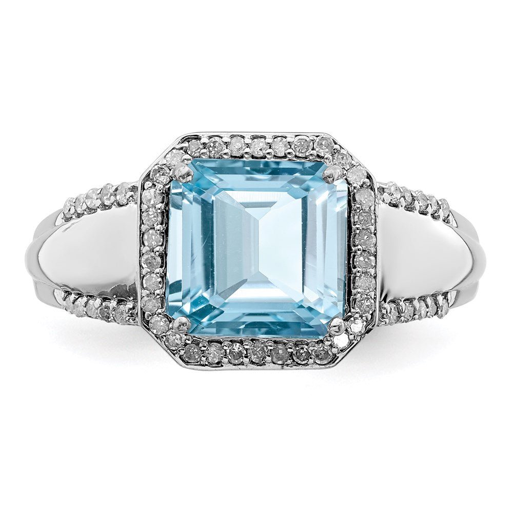 Sterling Silver Rhodium Diam. & Sky Blue Topaz Ring