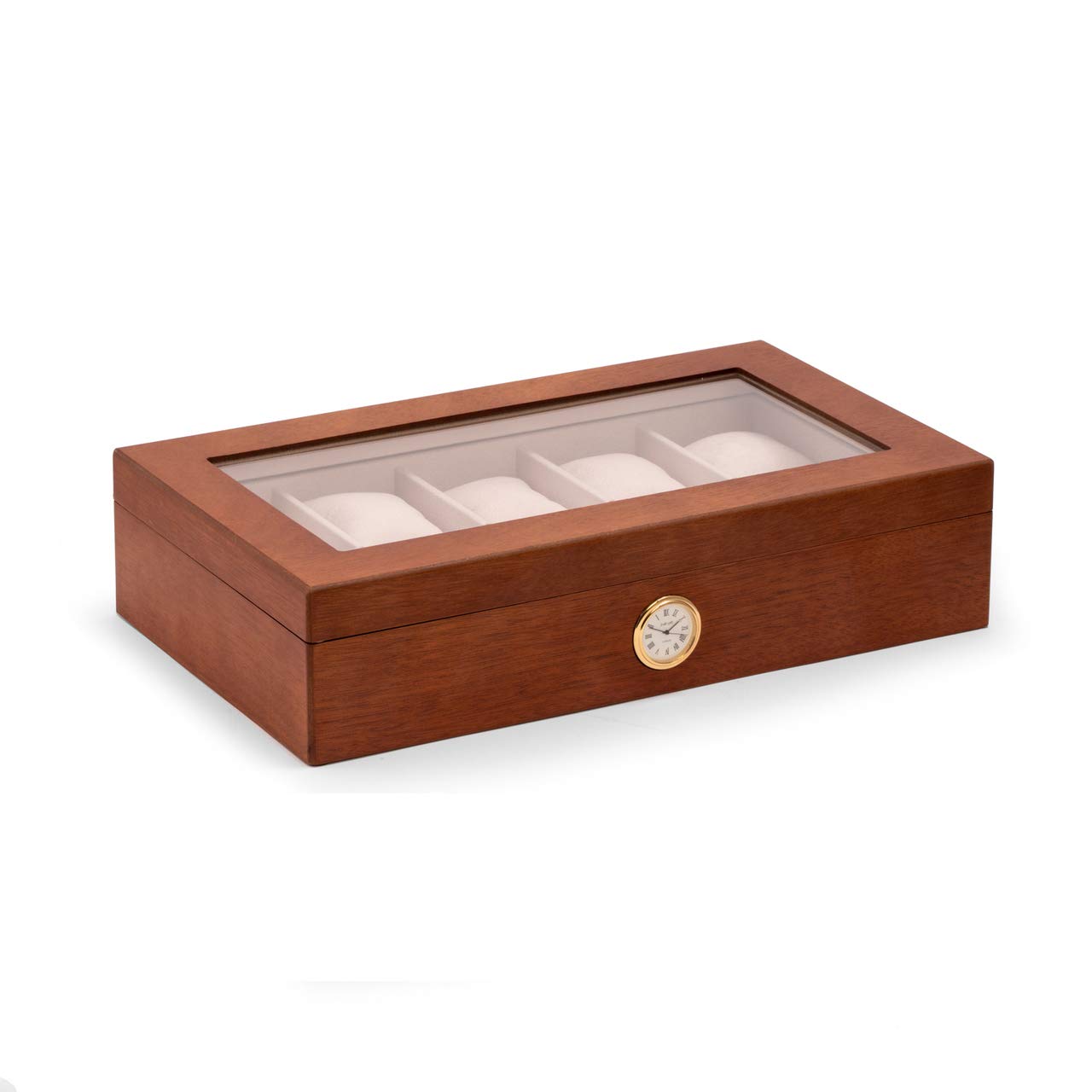 Bey Berk Cherry Wood Ten Watch Box w/ Quartz Movement Clock