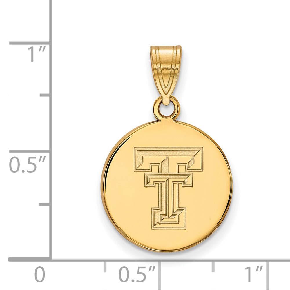 14k Gold Plated Silver Texas Tech U. Medium Disc Pendant