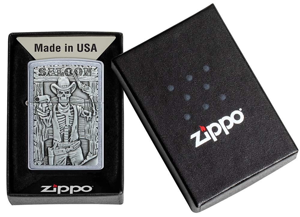 Zippo Saloon Skull Emblem Street Chrome Pocket Lighter