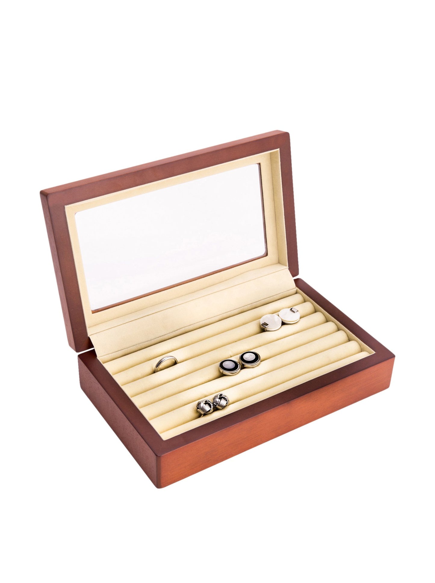 Bey-Berk International BB625BRW Cherry Black Wood Cufflink Box - Brown