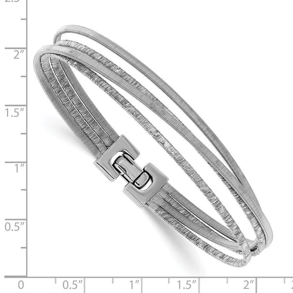Sterling Silver Rhodium-plated Polished/Brushed Buckle Bangle