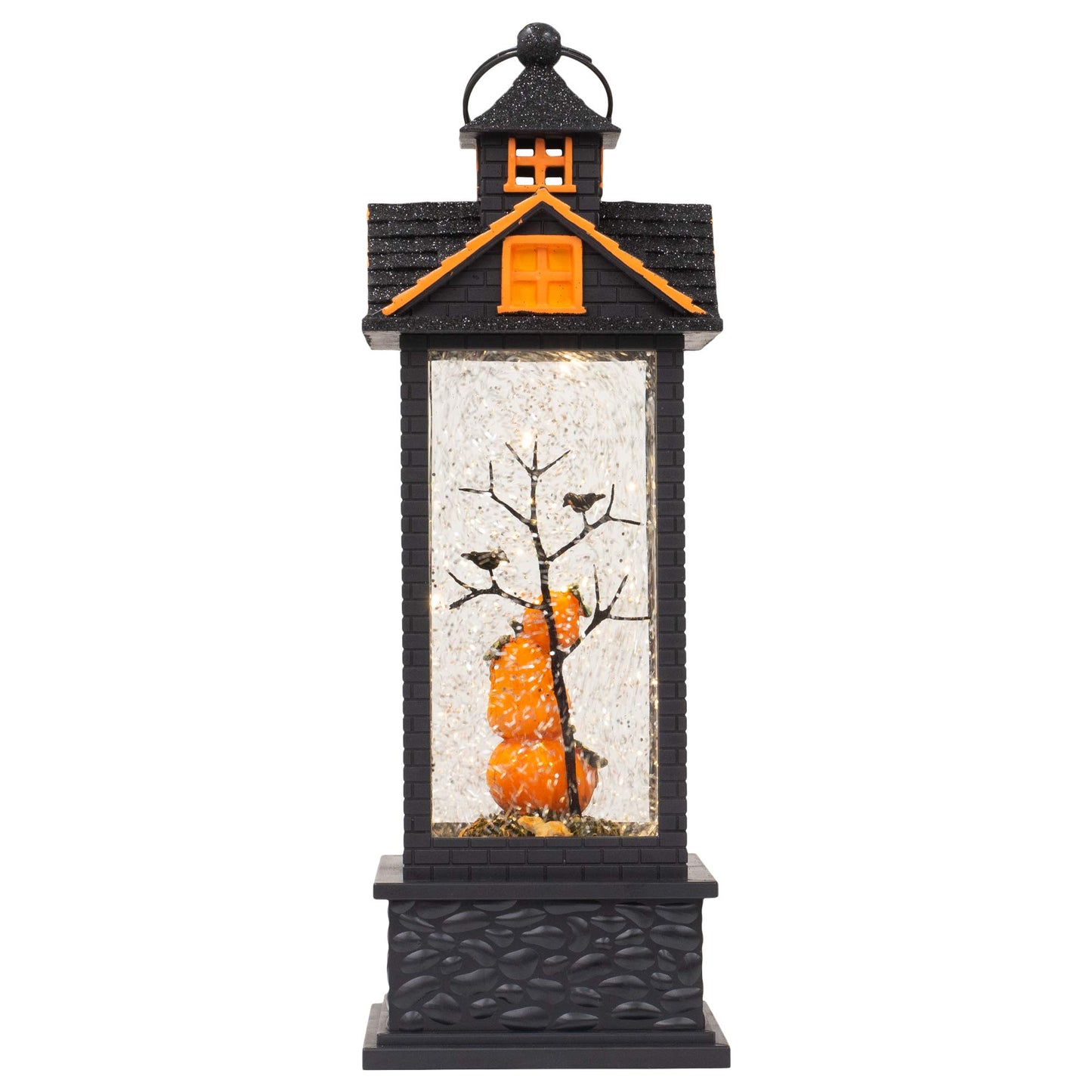Roman Halloween Lantern Jack o Lantern Swirl Glitter Globe, 11 3/4 Inch