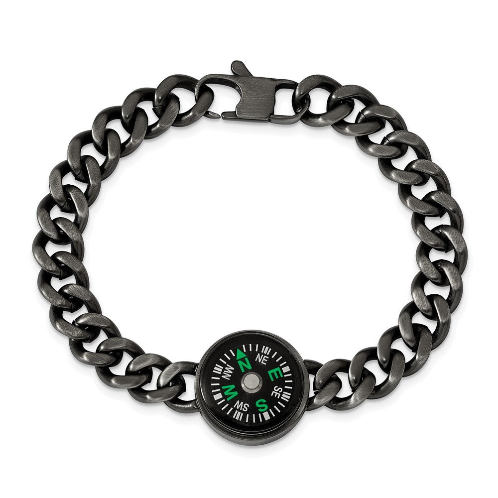 Stainless Steel Brushed Gun Metal IP-plated Compass 8.25in Bracelet