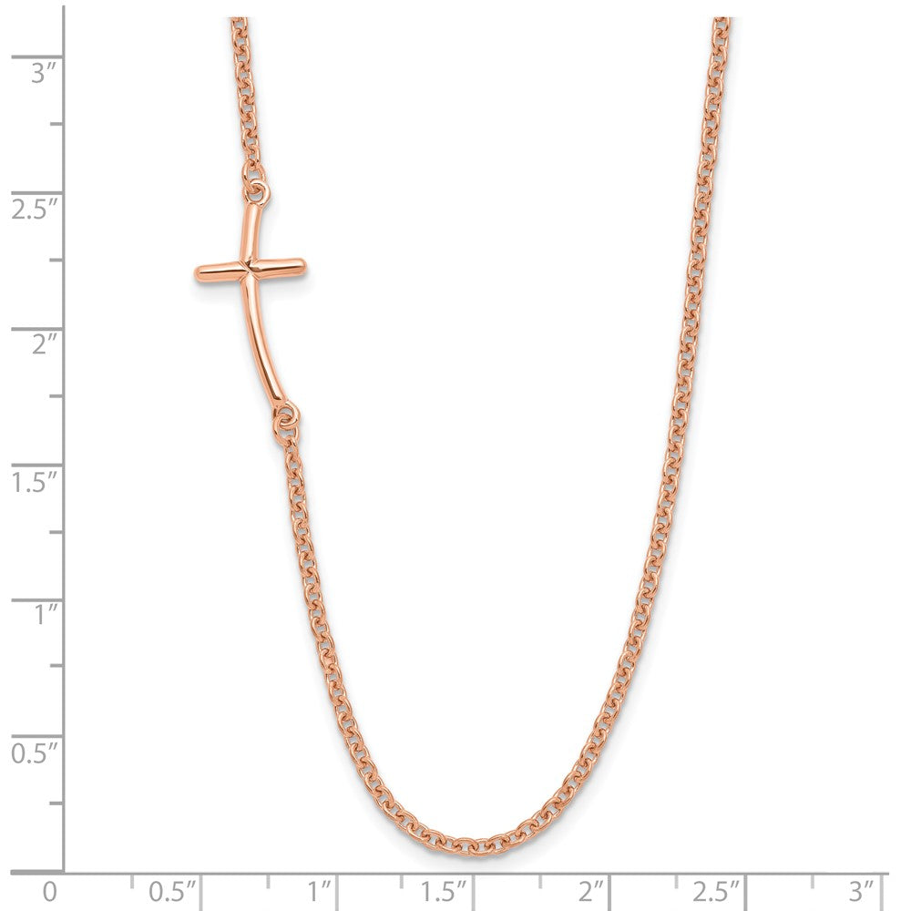 Sterling Silver RG-plated Small Off-Set Sideways Curved Cross Necklace 19 Inches